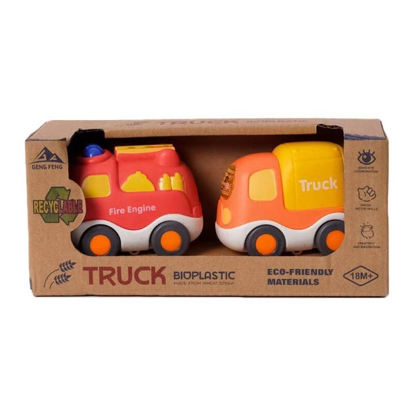 BIOplastic Bubbeltruck Brandweer & Truck – 2-delige Set – Duurzaam Speelgoed vanaf 18 Maanden