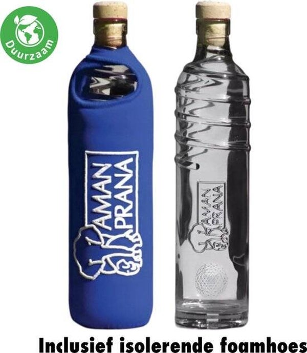 Aman Prana Eco Respekt Herbruikbare Glazen Fles – 500 ml – Duurzame Waterfles met Isolerende Hoes & Sri Yantra Symbool