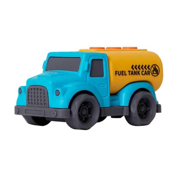 BIOplastic Benzinewagen (10,5 cm) – Duurzaam & Educatief Speelgoed vrachtwagen – Geel/Blauw – Vanaf 18 maanden