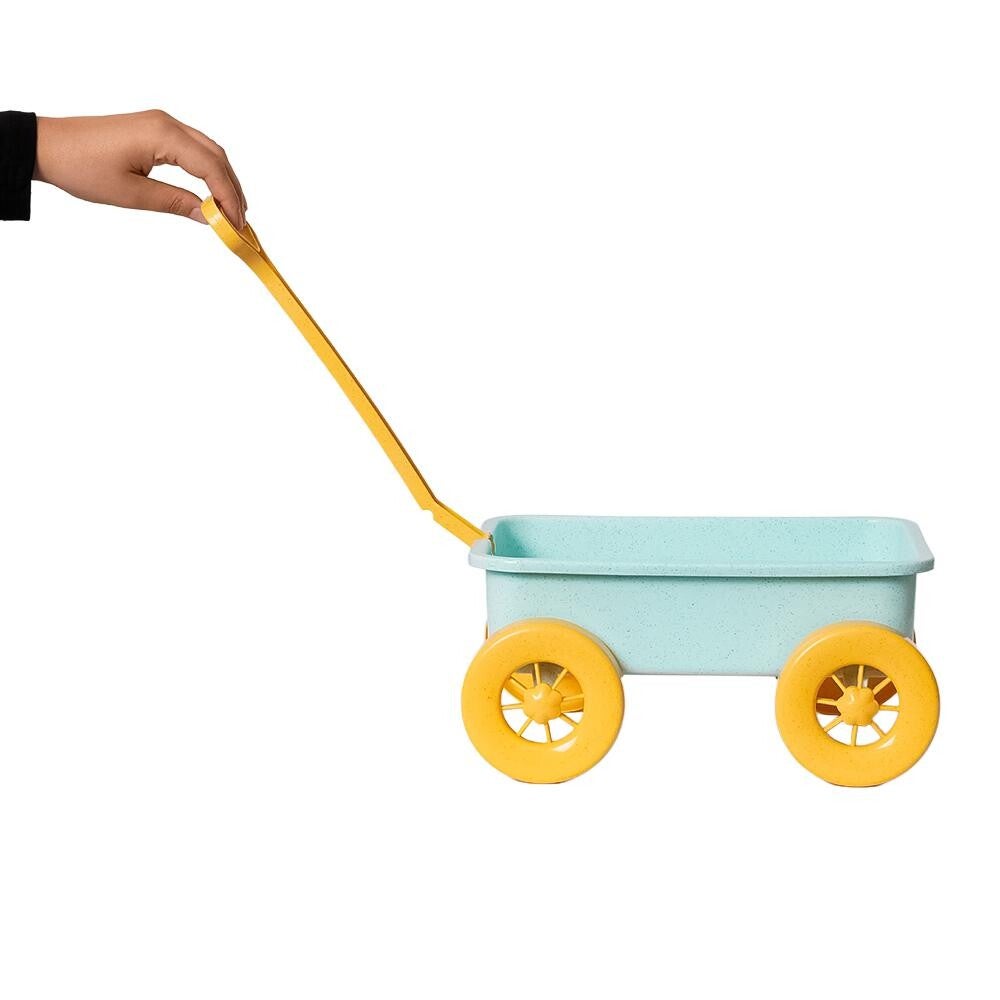 BIOplastic Bolderkar met Trekstang Blauw – Duurzaam Buitenspeelgoed – Ecologische Strandkar – Vanaf 3 jaar