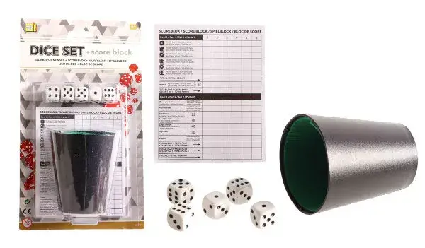 Luxe Dobbelset met Pokerbeker – Kunstleder met Groen Vilt – Inclusief 6 Dobbelstenen (16mm) en Scoreblok