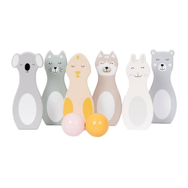 Houten Dieren Bowling Set – 6 Kegels & 2 Ballen – Leerzaam Spel – Vanaf 3 Jaar