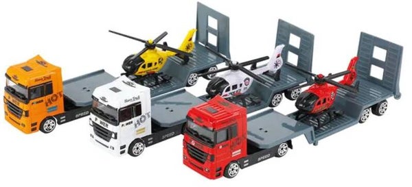 Die-Cast Vrachtwagen met Helikopter – Stoere Transport Speelset – 20 cm – Assorti
