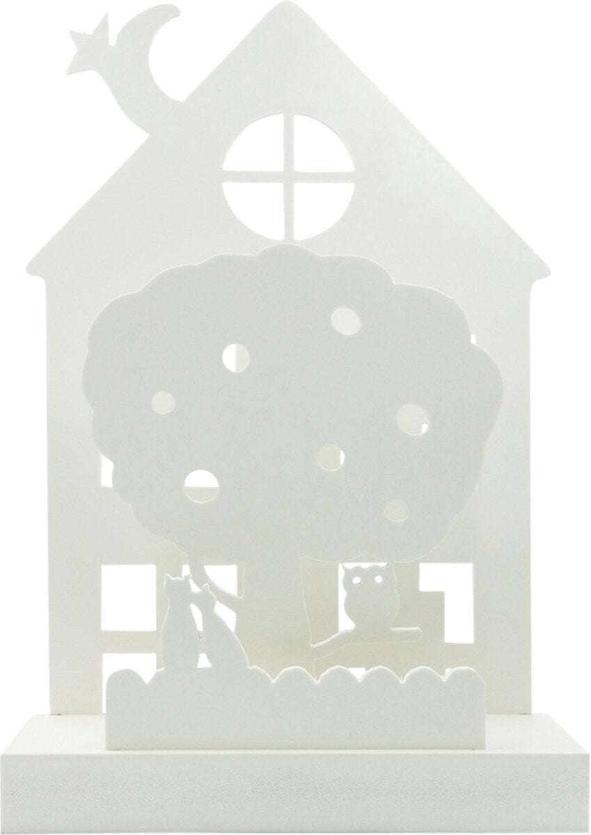 Wunders Houten Huisje Small Nachtlamp – Katten Design – Houten LED Kinderkamer Lampje met 3D-Effect