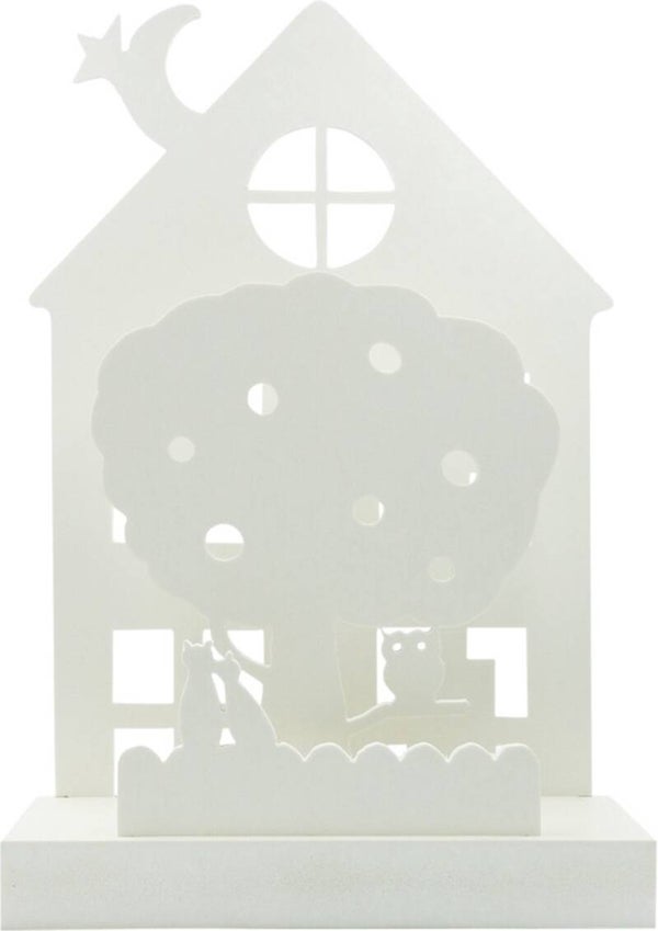 Wunders Houten Huisje Small Nachtlamp – Katten Design – Houten LED Kinderkamer Lampje met 3D-Effect