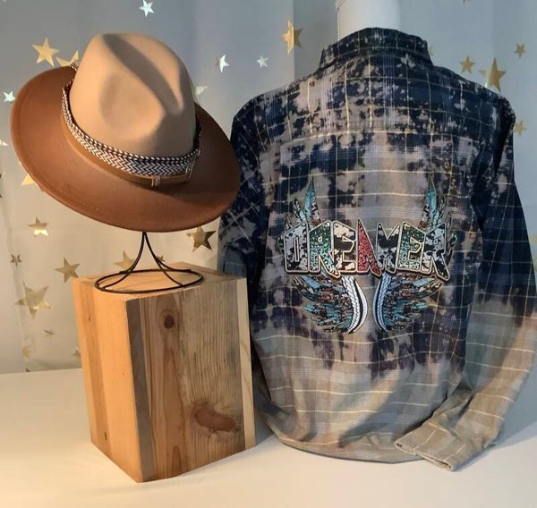 Printed Vintage Hand Bleached cotton Shirt “Dreamer”
