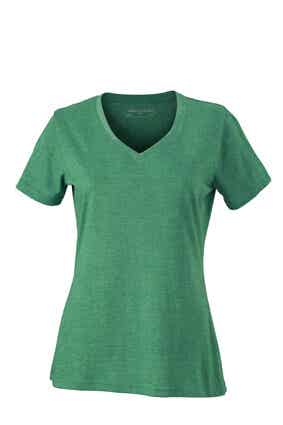 Dames T-shirt met V-hals / Groen Melange