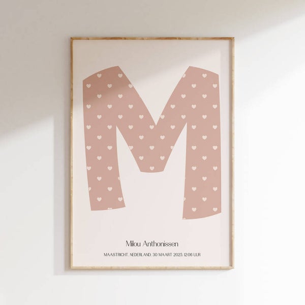 Geboorteposter hartjes | beige