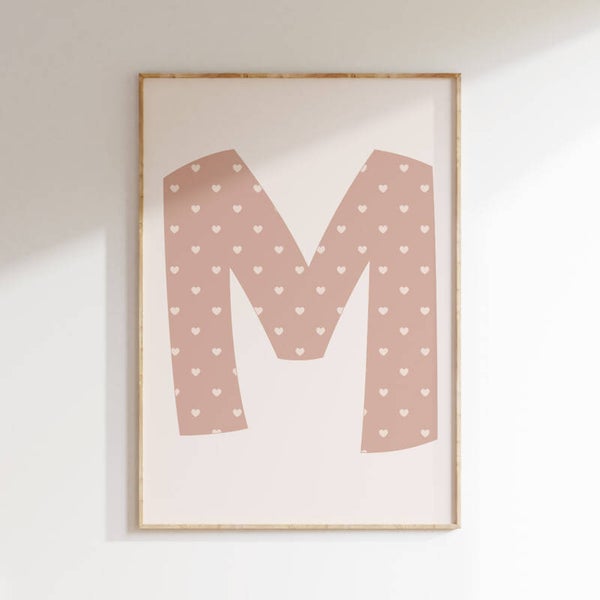 Letterposter hartjes  | beige