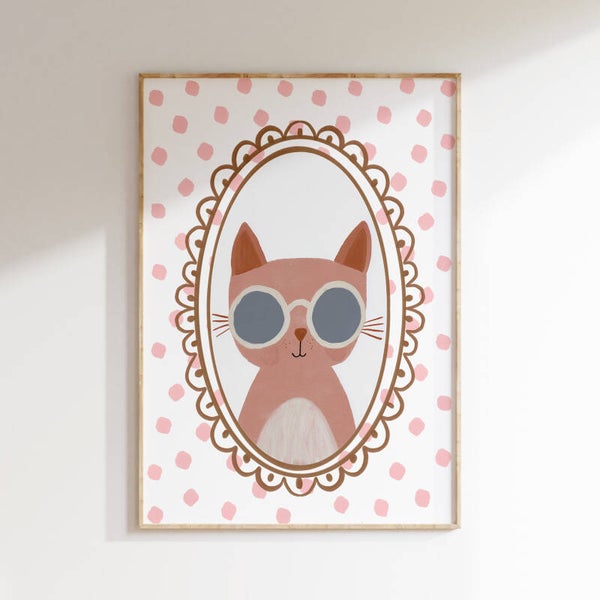 Kinderkamer print | Mrs. cat - wit