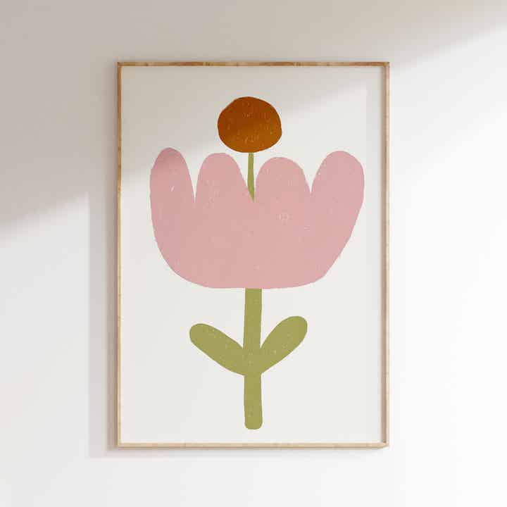 Kinderkamer print retro | Roze bloem