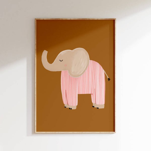 Kinderkamer print retro | Olifant - bruin
