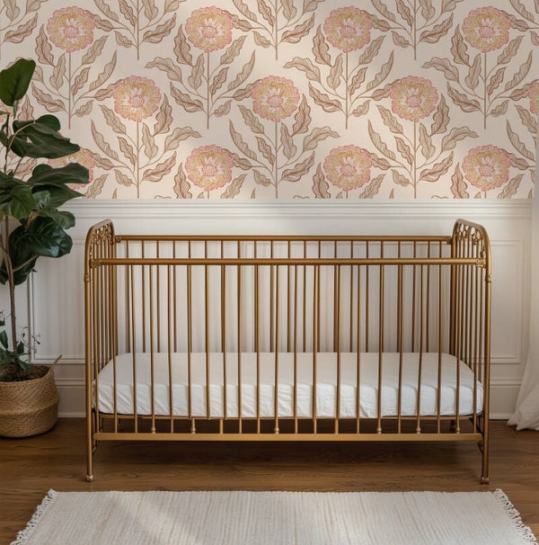 Patroonbehang Lambrisering – Sunset flowers | amber glow