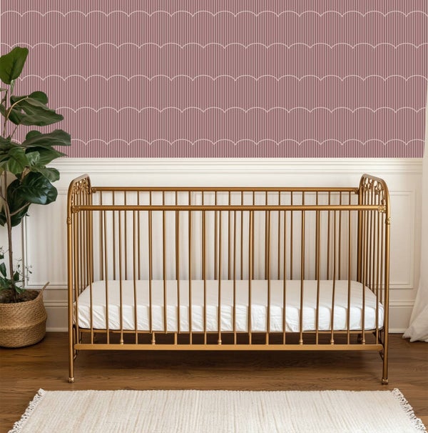 Patroonbehang Lambrisering – Retro waves | aubergine