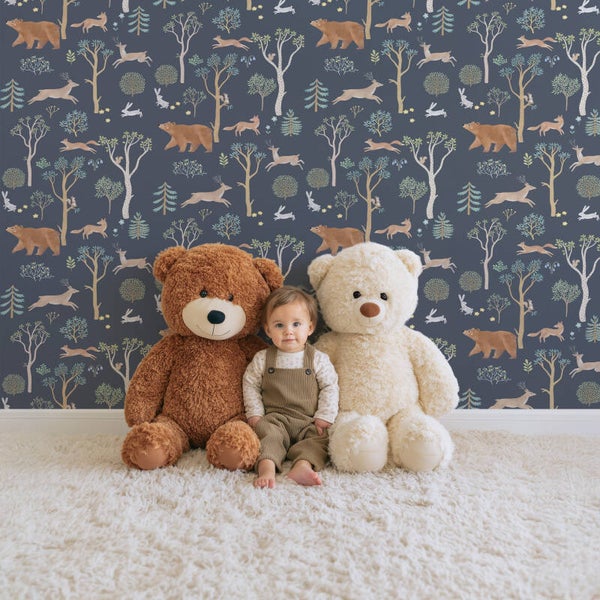 Behang Bosvriendjes | blauw