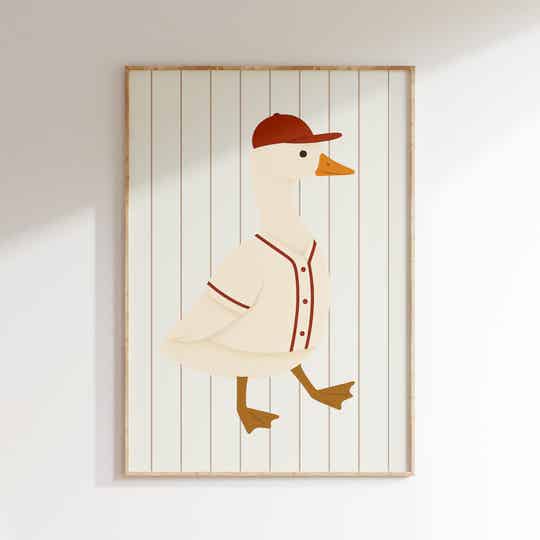 Kinderkamer print | Baseball eend in tenue