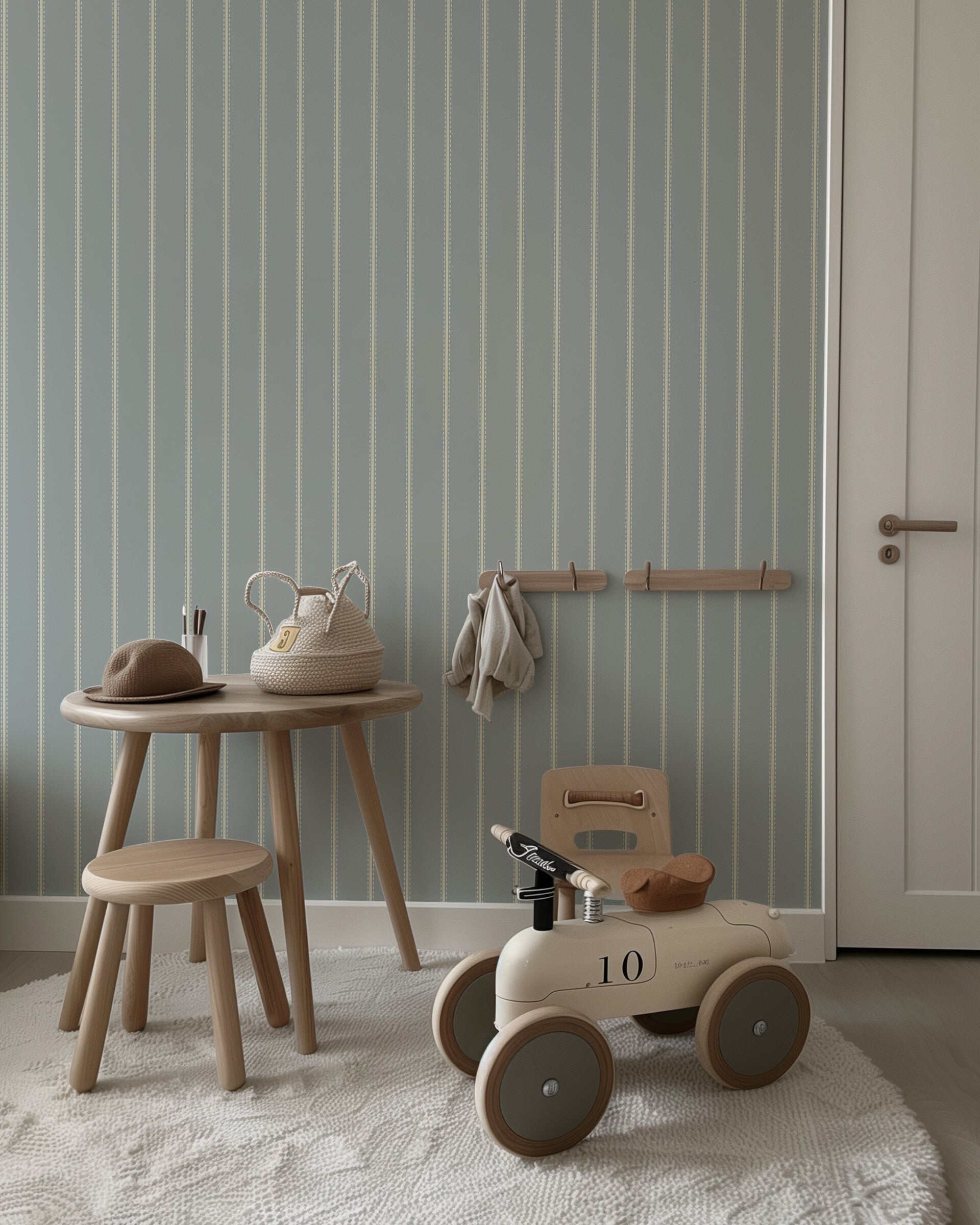 Behang Tiny Stripes - vintage blue