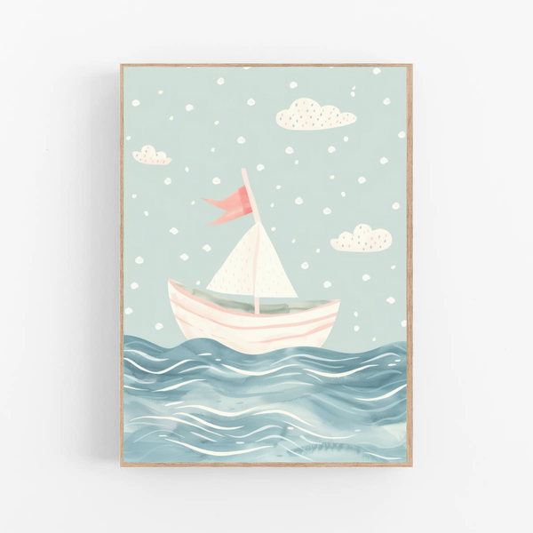Kinderkamer print | Bootje op zee