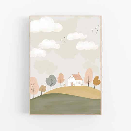 Kinderkamer print | Huisje op de berg