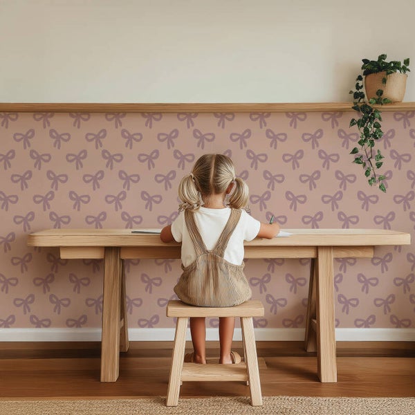 Patroonbehang Lambrisering – Bows | lila