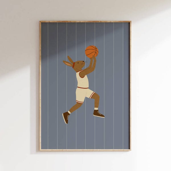 Kinderkamer print | Basketbal haas - blauw