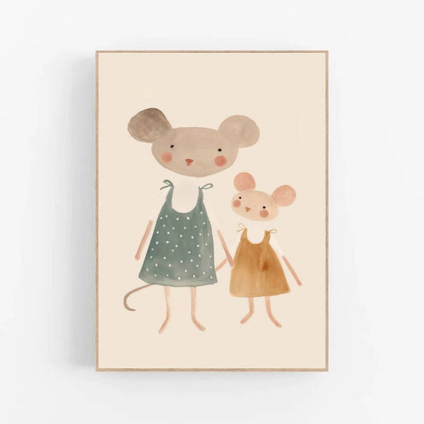 Kinderkamer print | Mama en dochter muis