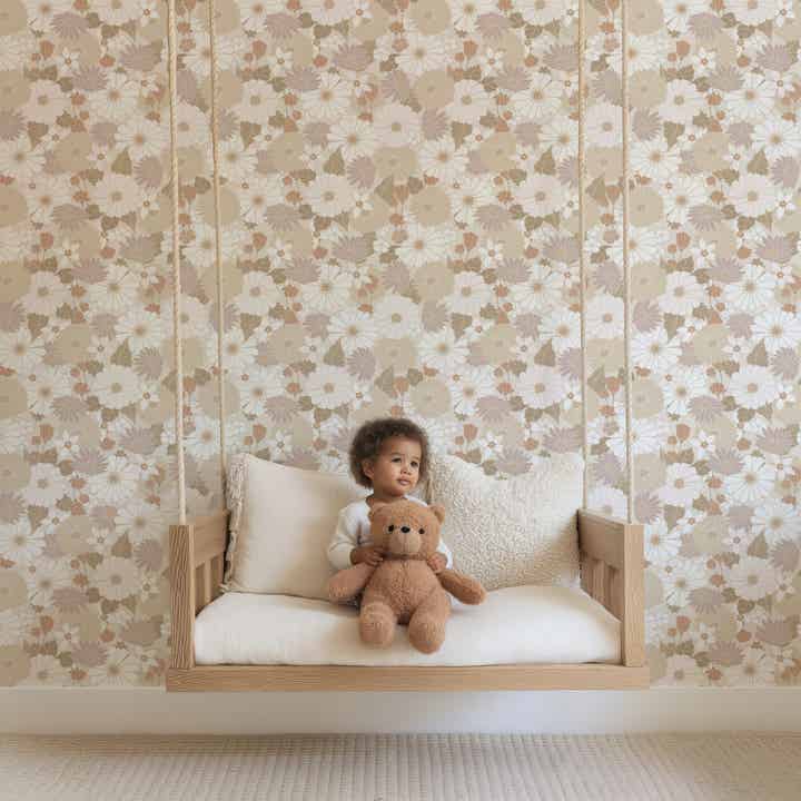 Behang Retro flowers | beige