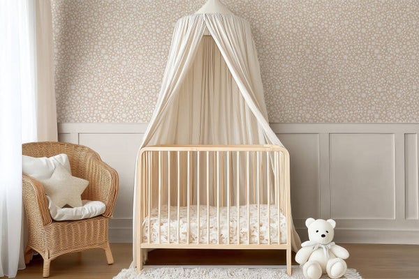 Patroonbehang Lambrisering – Bloemenveld | beige