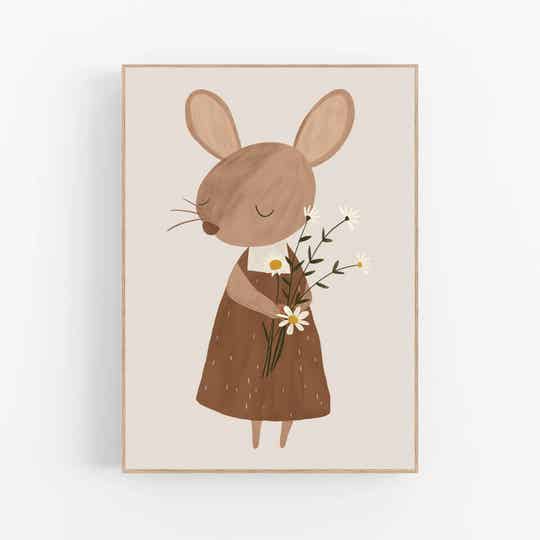 Kinderkamer print | Muisje met bosje madeliefjes