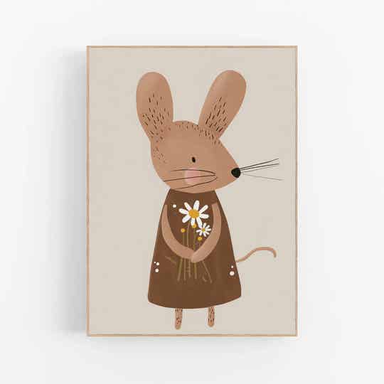Kinderkamer print | Muisje met madeliefjes