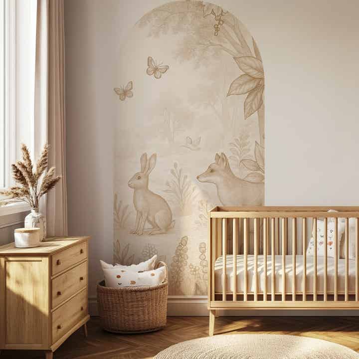 Behangboog - Bosdieren konijn en vos | sepia