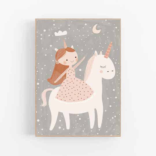 Kinderkamer print | Prinses en unicorn