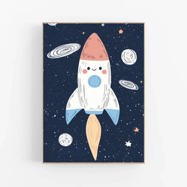 Kinderkamer print | Ruimte raket #2