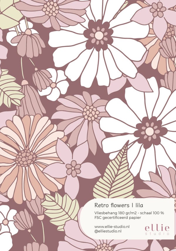 Behangstaal - Retro flowers | lila