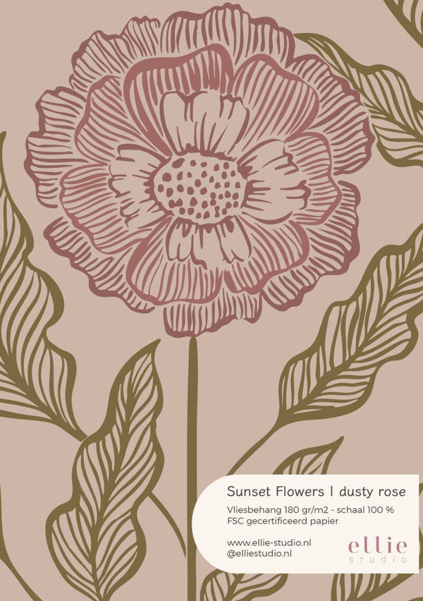 Behangstaal - Sunset flowers | dusty rose