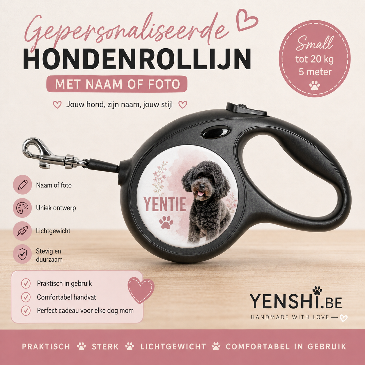 Gepersonaliseerde hondenrollijn – Small