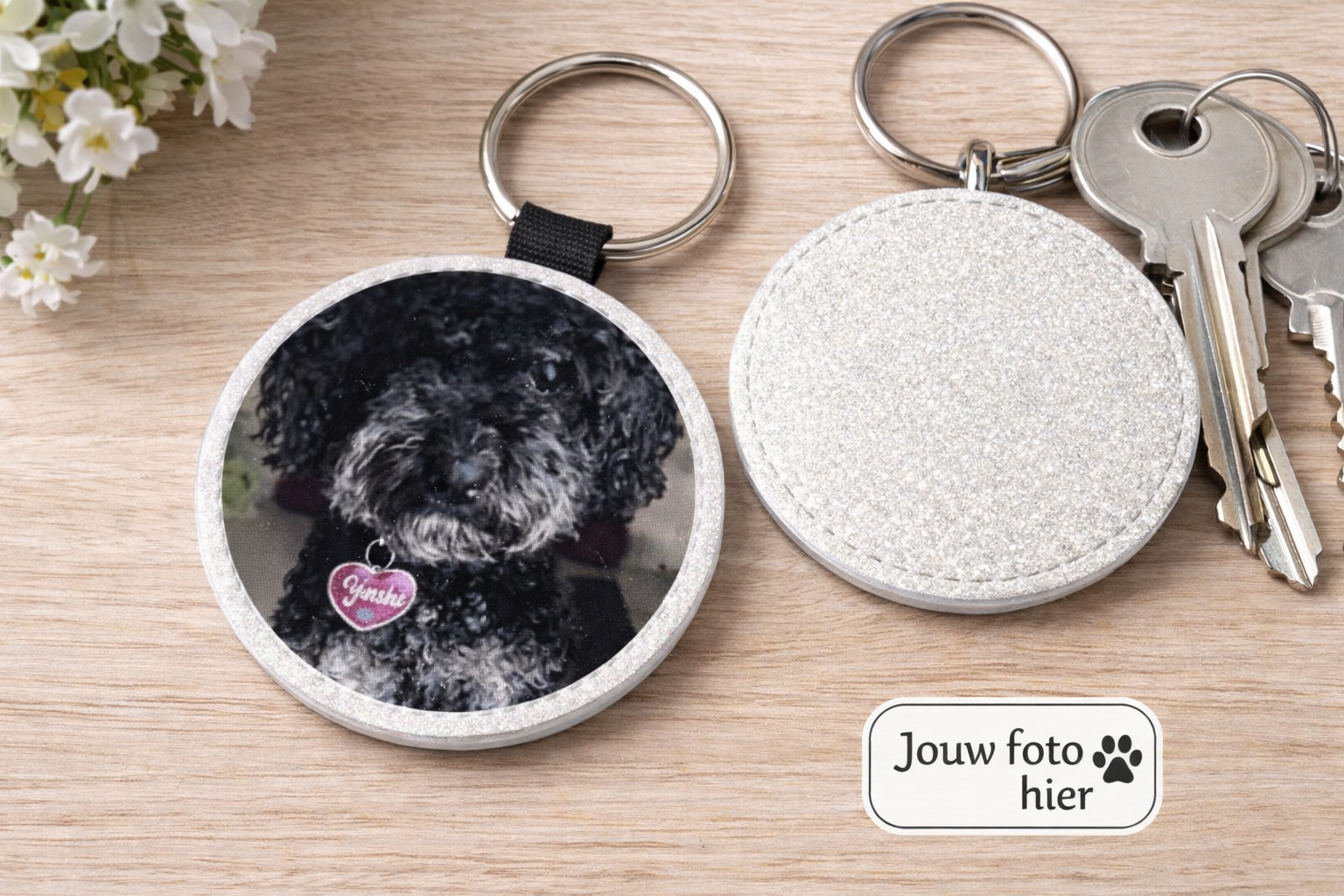 Gepersonaliseerde Sleutelhanger met Foto (Glitter)