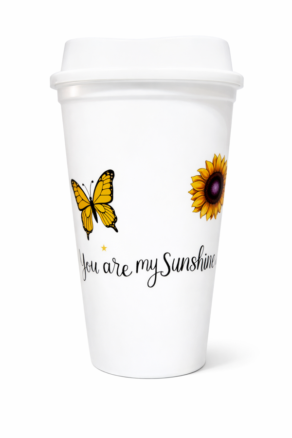 Dog Mom To-Go Beker – "You Are My Sunshine" – Zonnebloemen & Vlinders