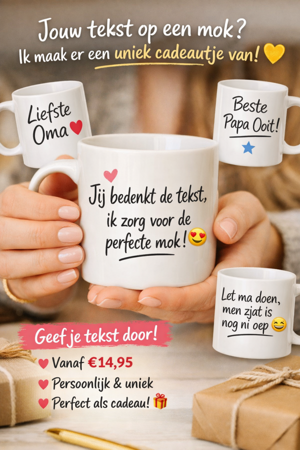 Maak uw eigen mok– met tekst of foto.