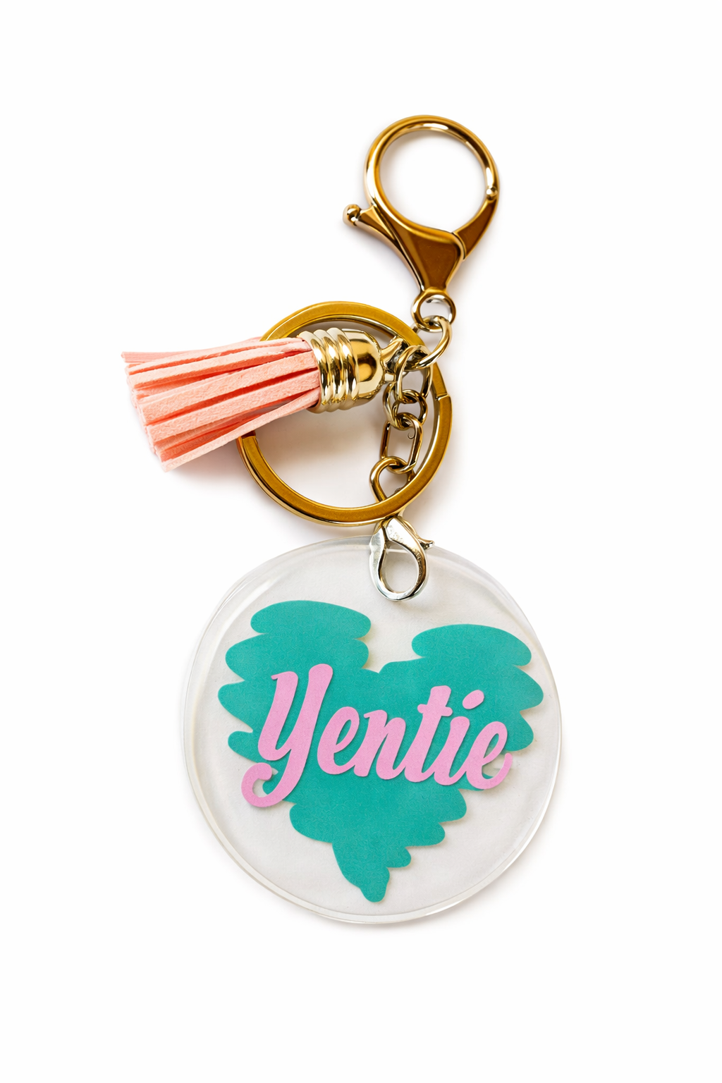 Gepersonaliseerde sleutelhanger met hartje en naam + floss