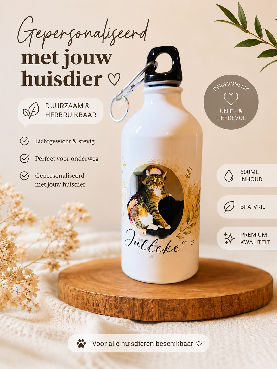 Gepersonaliseerde Drinkfles met Naam & Foto – Uniek Cadeau voor Hondenliefhebbers
