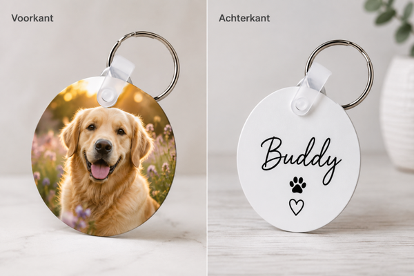 Gepersonaliseerde Sleutelhanger met Foto - aan 2 kanten bedrukt  (Rond model 6.3c m)