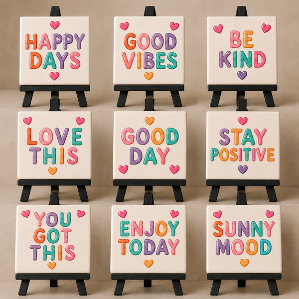 Tegeltje- Good vibes met Mini schildersezel