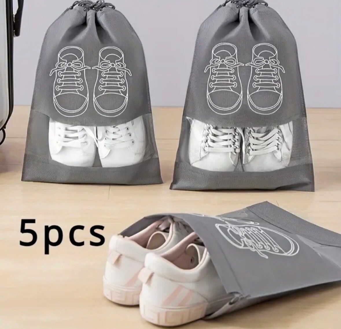 5er-Pack Hochwertige Plastikschuh-Aufbewahrungsbeutel mit Zugbandverschluss