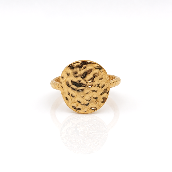 Bague bohème chic acier inoxydable doré texturé - ajustable