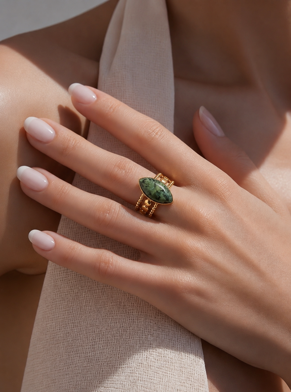 Bague bohème pierre naturelle acier inoxydable doré - 2 modèles