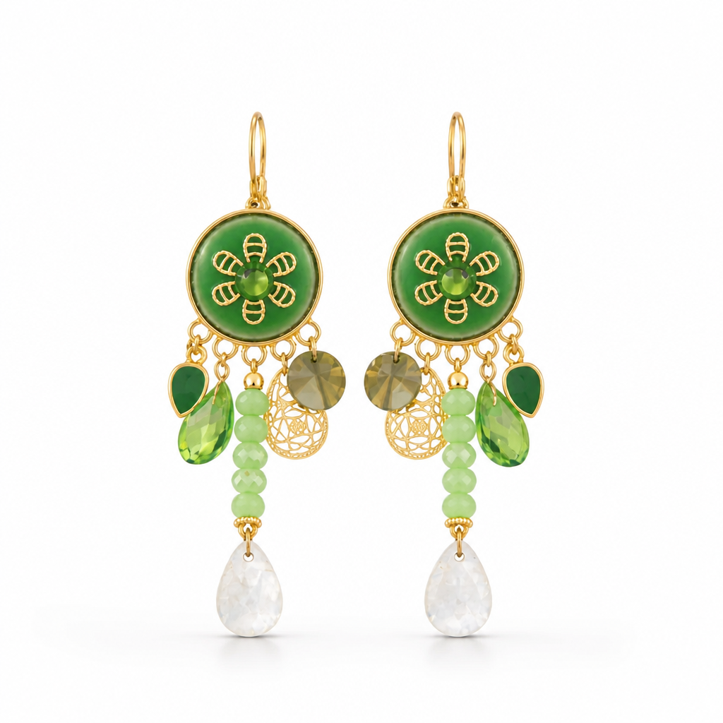 Boucles d'oreilles en émail avec pendants bohèmes chic