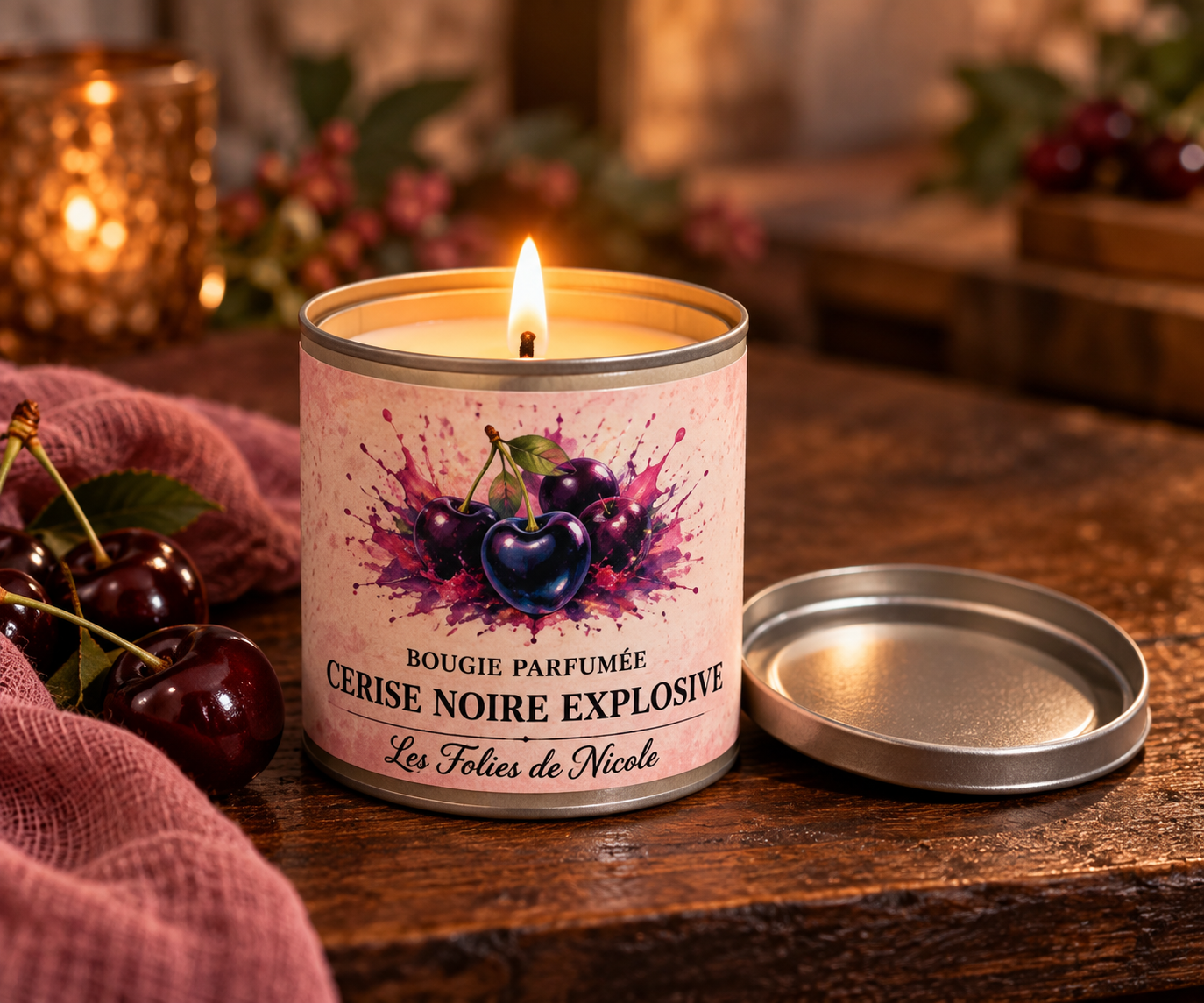 Bougie artisanale parfumée Cerise noire explosive - Les Folies de Nicole