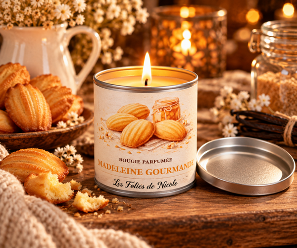Bougie artisanale parfumée Madeleine gourmande - Les Folies de Nicole