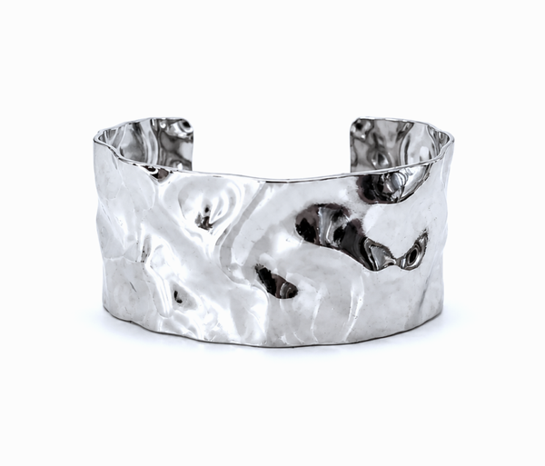 Bracelet manchette texturé en acier inoxydable - doré ou argenté